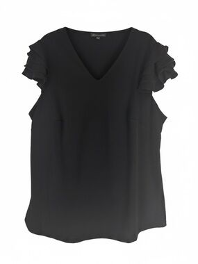 Adrianna Papell Black Crepe Blouse Ruffle Tiered Sleeve V-Neck Top 1X